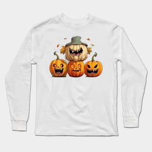 Four Halloween Pumpkins with Different Expressions Long Sleeve T-Shirt